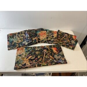 Lot of 6 Peruvian Connection floral cloth napkins Black Floral watercolor modern